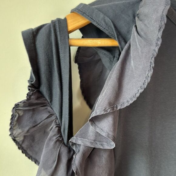 Anthropologie CLU Cotton Silk Navy Jersey Dress Cold Shoulder Flutter Sleeve - Picture 4 of 8